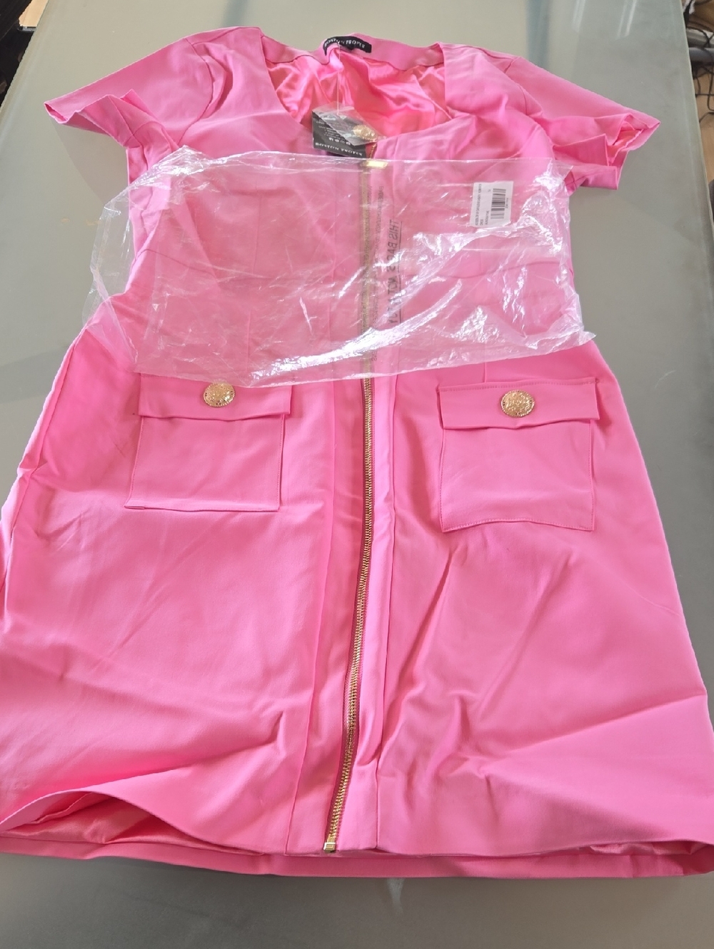 Boston Proper Pink High-Low Dress with Gold Zipper